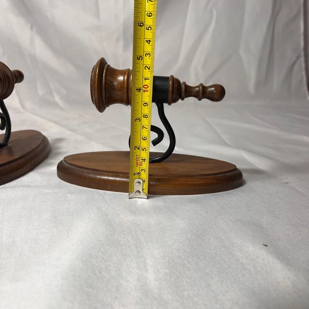 VTG Wood Wall Candle Sconces Pair Colonial Turned Wood Candle Holders American